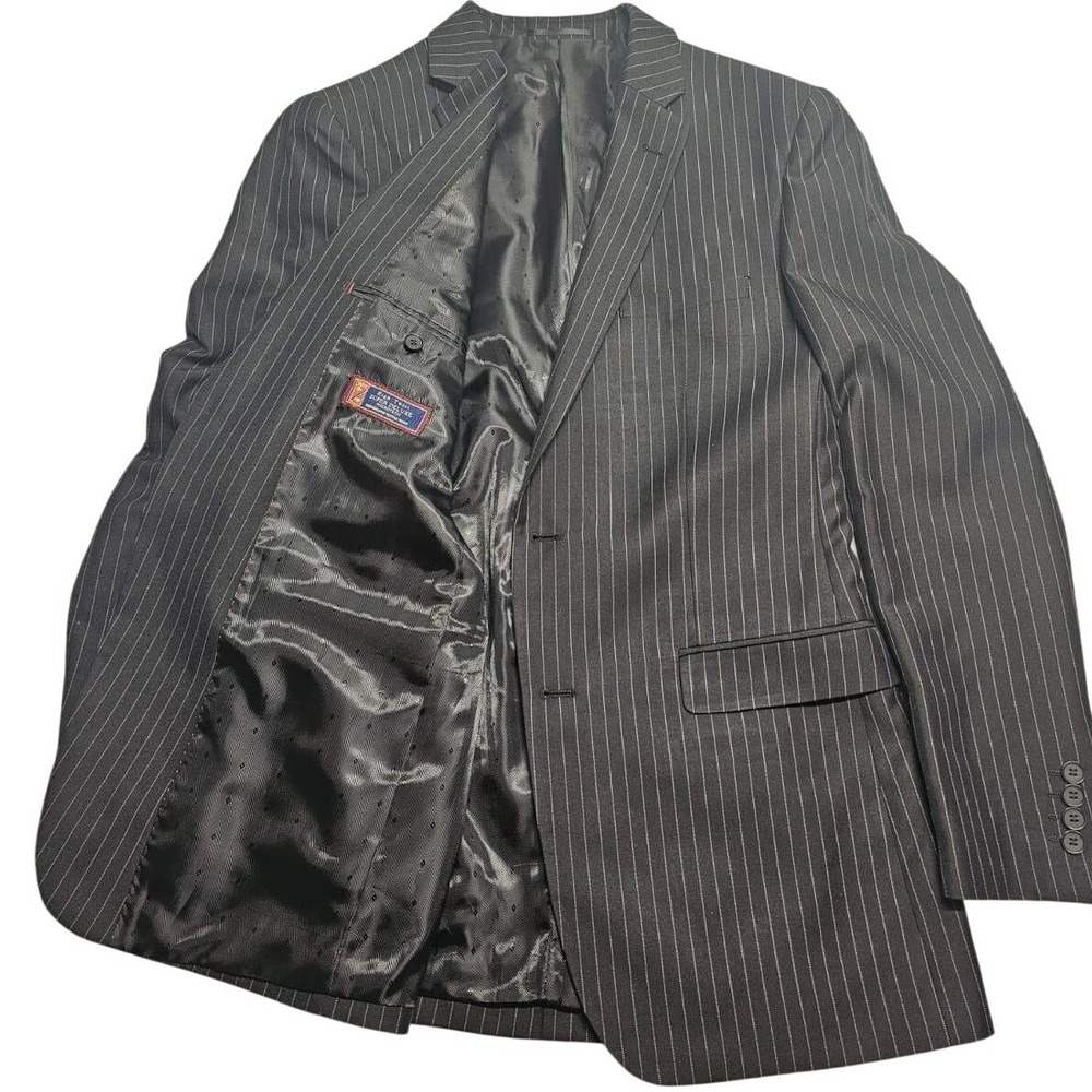 Carlo Lusso Mens 2pc Pinstripe Suit Charcoal Gray 42L Blazer 42/36 Pants